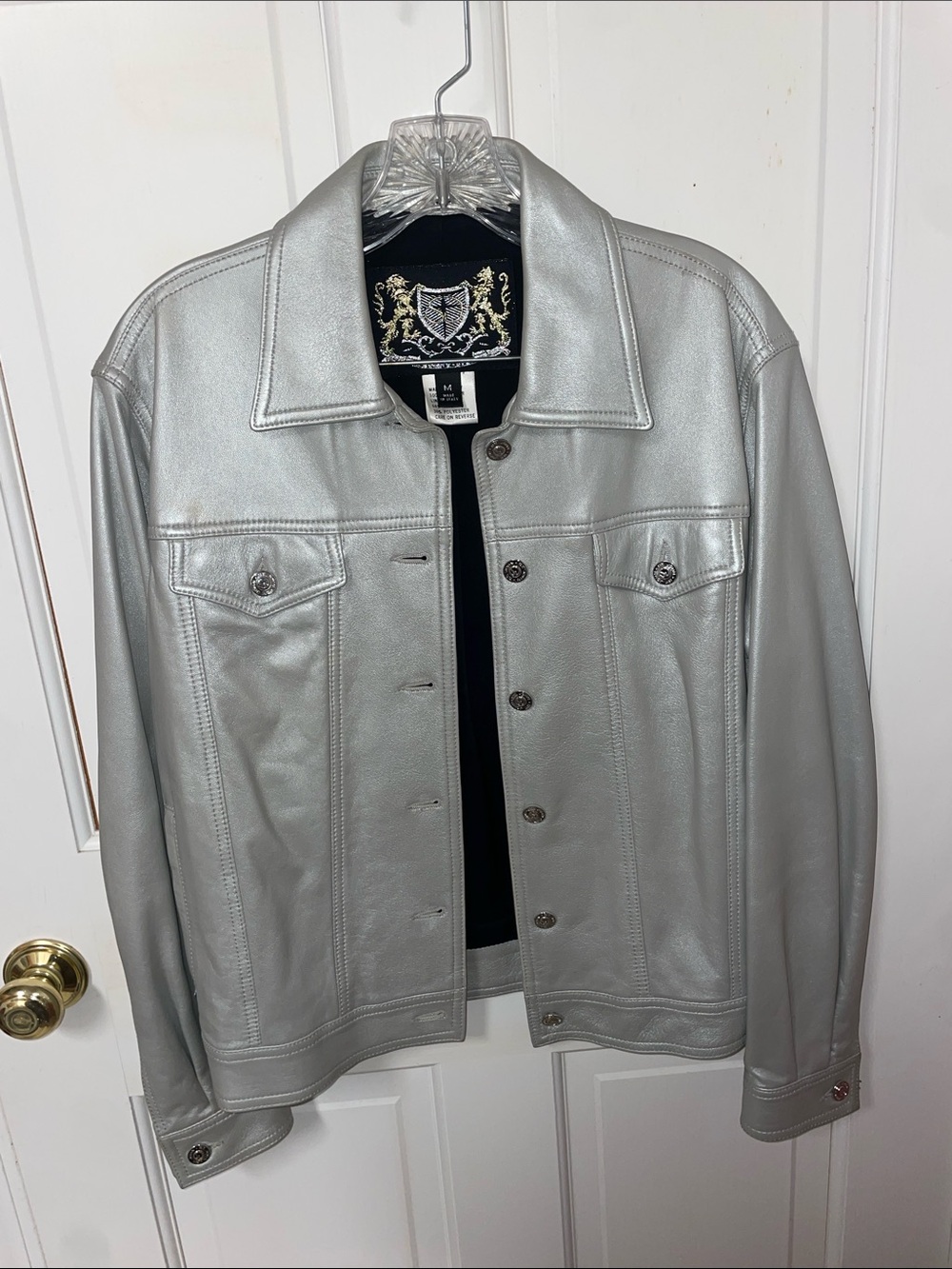 St. John Silver Leather Button-Front Jacket